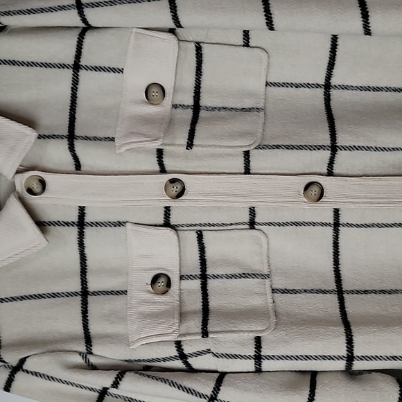 Nordstrom Melloday Ivory & Black Grid like patternJacket with Side Seam Pockets - Picture 8 of 16